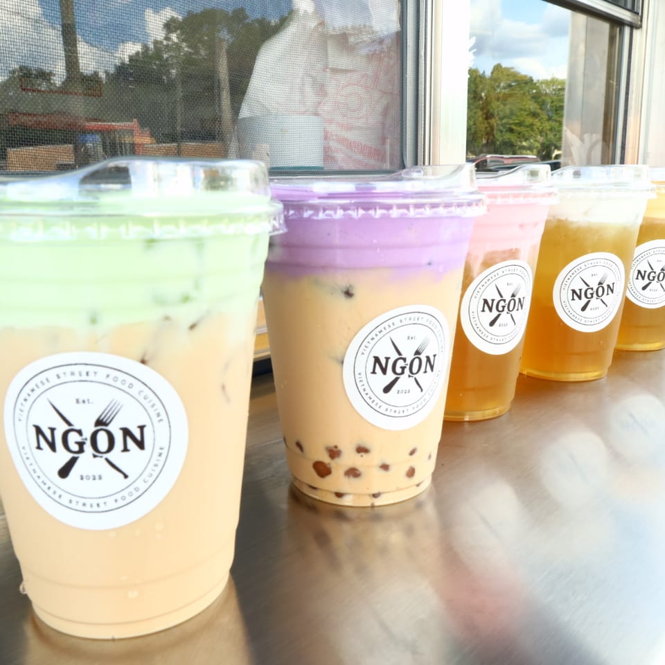 Ngon drinks lined up at the serving window